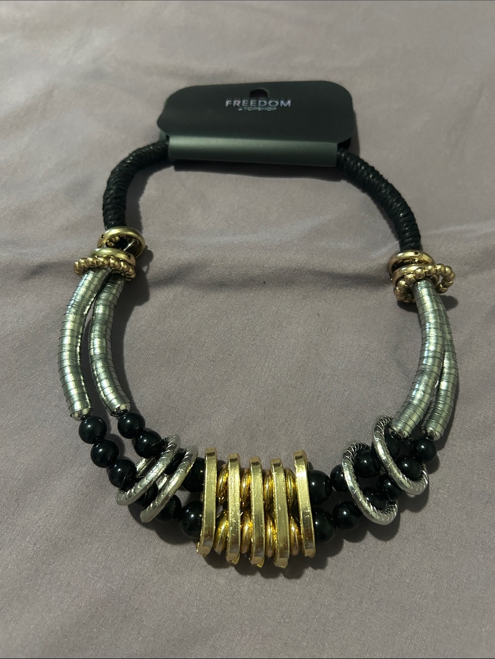 Gold, Black & Silver Statement Collar Necklace